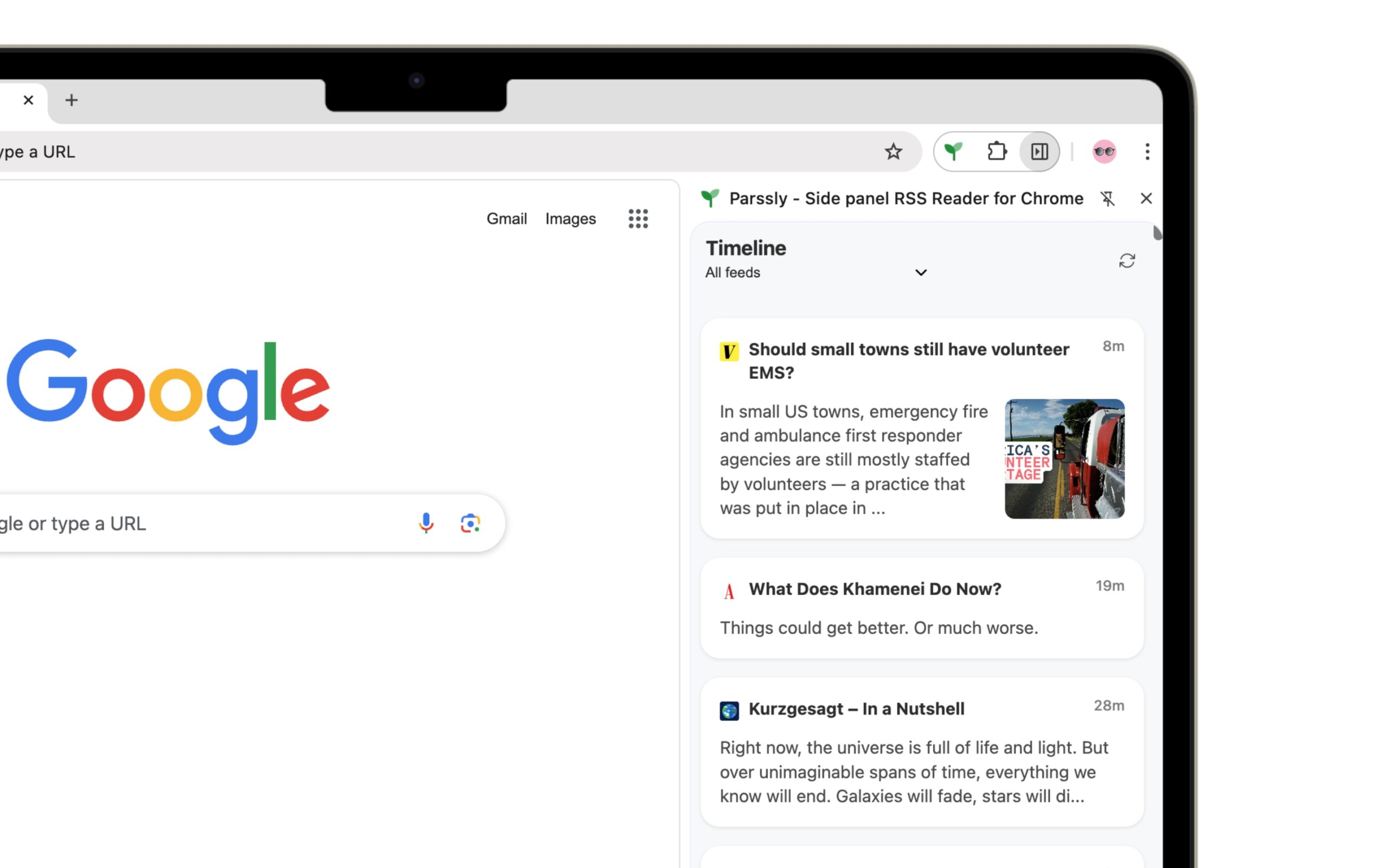 Zoom in on Parssly RSS Reader in Google Chrome